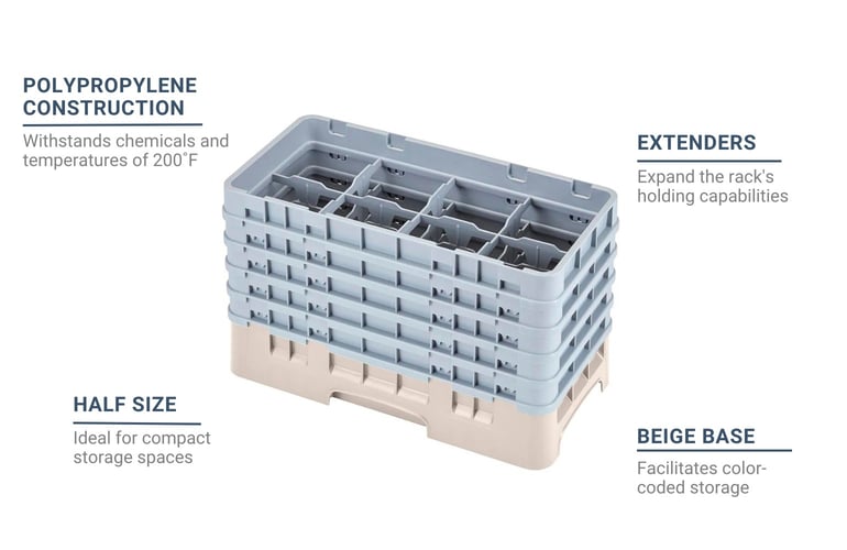 Cambro 8HS958184 Camrack Glass Rack Half Size, (5)Extenders, 8