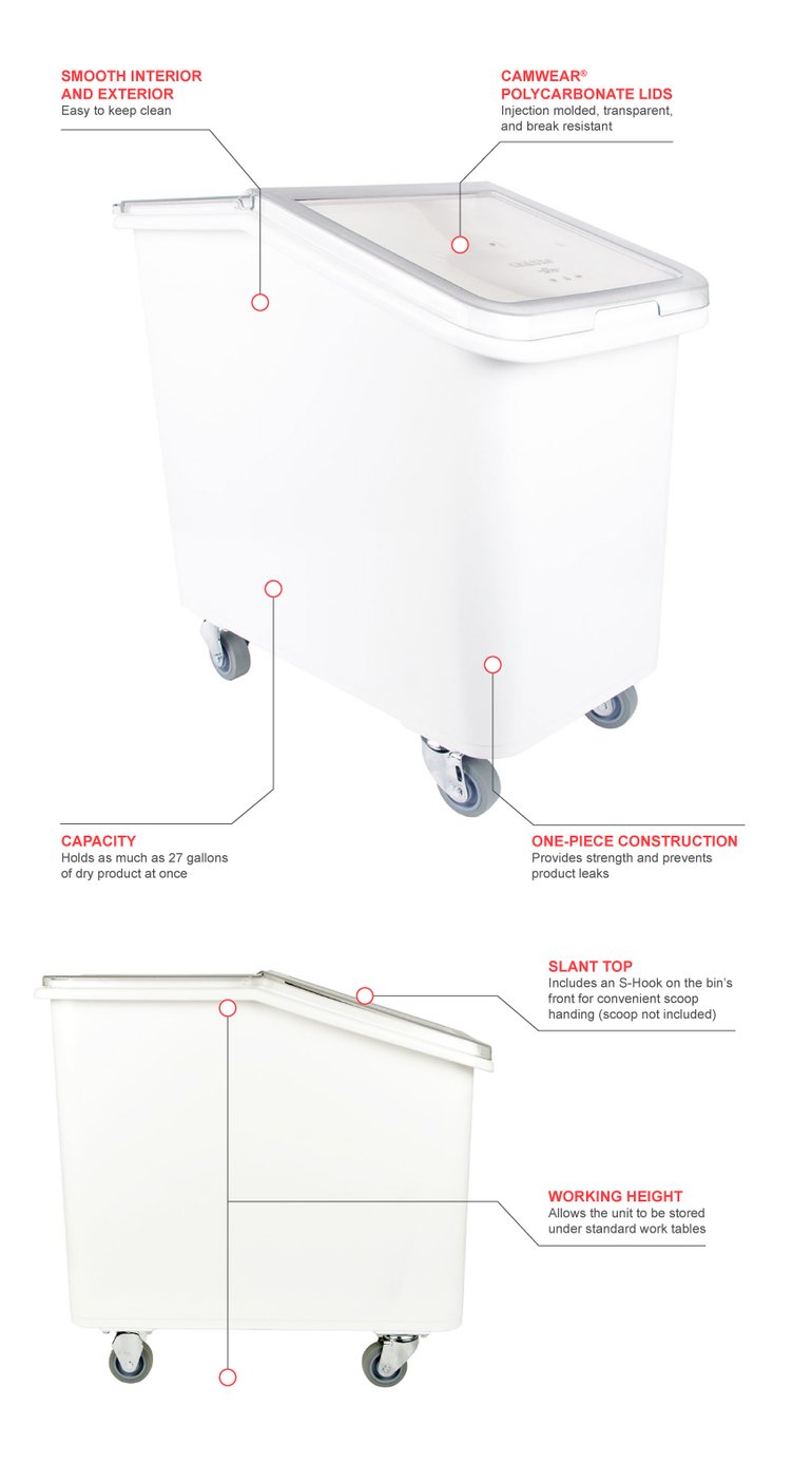 Cambro IB36148 34 Gallon / 540 Cup White Flat Top Mobile Ingredient Storage  Bin with Sliding Lid