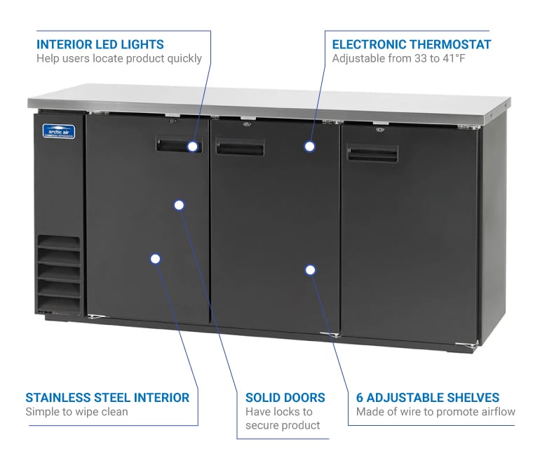 arctic air abb glass door back bar refrigerator