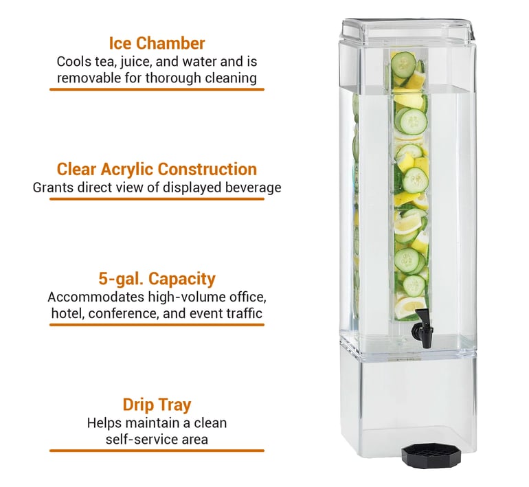 Cal-Mil 1112-5A Clear Acrylic 5 Gallon Square Beverage Dispenser