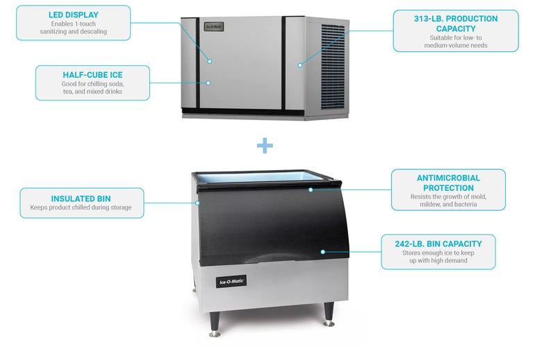 Manitowoc IYT0300A/D400 310 lb Indigo NXT? Half Cube Ice Maker w/ Bin - 365 lb Storage, Air Cooled, 115V