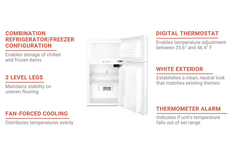 AccuCold AGP34RFADA 19 Inch Freestanding Compact Refrigerator with 3.2 cu.  ft. Capacity, Adjustable Shelves, Door Storage, Interior Light, Buffered  Temperature Probe, Alarm/Thermometer, and ADA Compliant