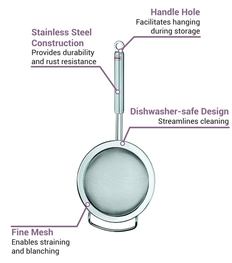 Rosle Fine Mesh Stainless Steel Kitchen Strainer - 9.4 in