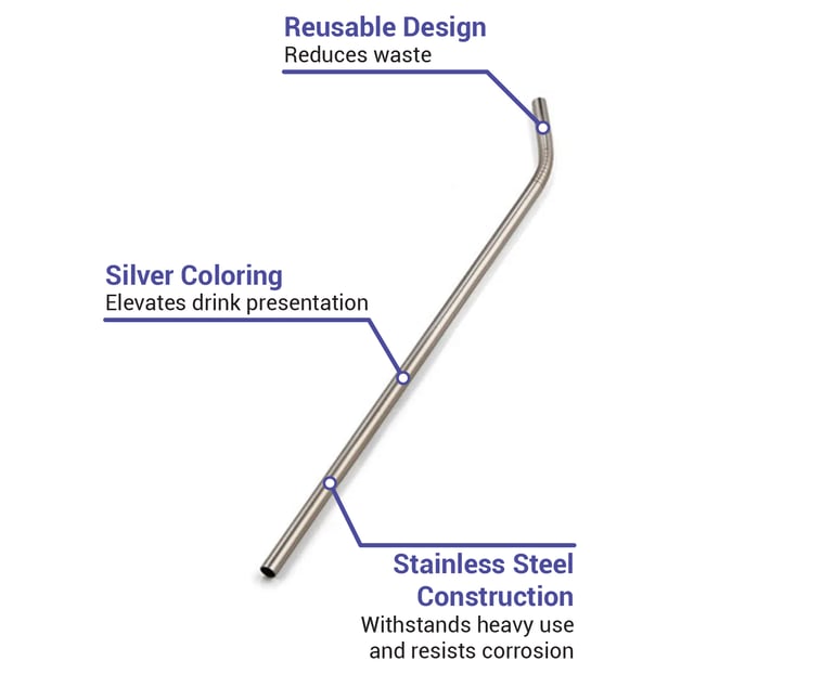 American Metalcraft STWS8 8 Silver Stainless Steel Reusable Bent Straw -  12/Pack