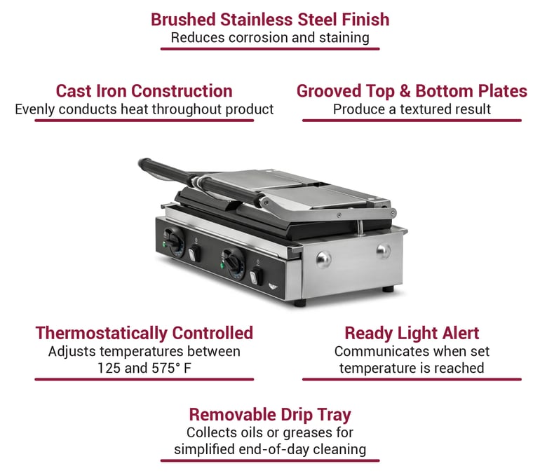 Winco ESG-2, Electric Sandwich Grill with Dual 9-Inch Flat Plates