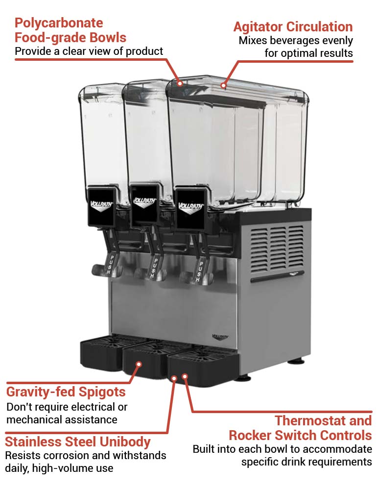 Eurodib CD3J Refrigerated Drink Dispenser w/ (3) 3 gal Bowls, Pre Mix,  110-120v