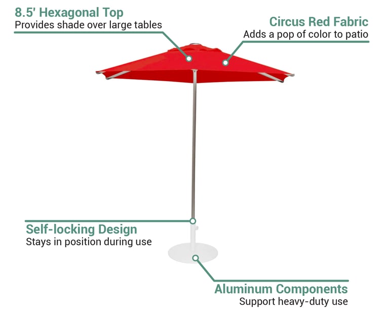 emu 8 1/2 ft Hexagon Top Shade Umbrella - Circus Red Fabric