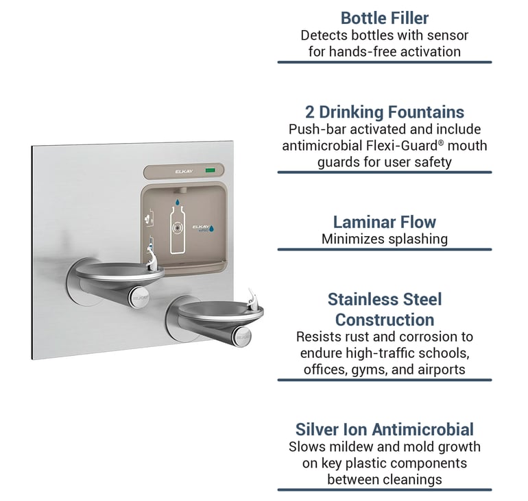 Elkay EZWSEDFPBM117K Wall Mount Bottle Filling Station w/ (2) Drinking