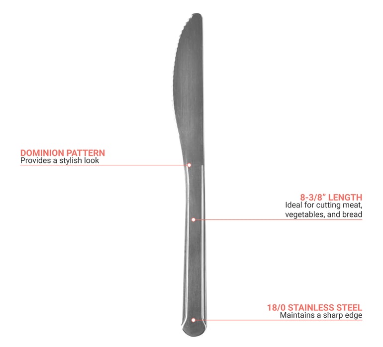 Libbey 147 5262 8 3/8" Dinner Knife with 18/0 Stainless Grade, Dominion