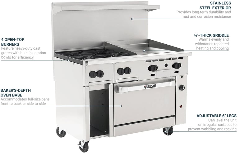 Vulcan 48S 4B24G 48 4 Burner Gas Range w Griddle Standard Oven Natural Gas