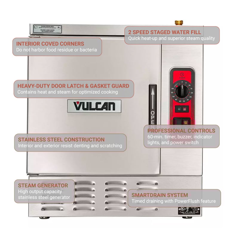 Vulcan C24EA3 PLUS (3) Pan Convection Steamer Countertop, Descaling Port, 208v/1ph