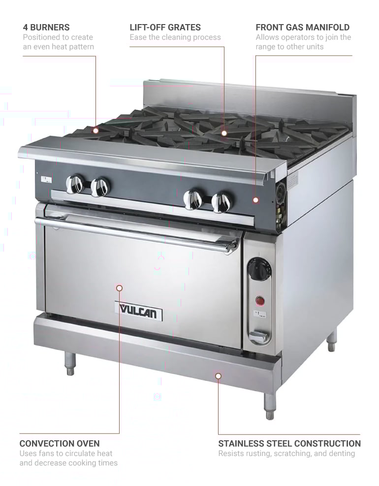 Vulcan V4B36C 36" 4 Burner Gas Range w/ Convection Oven, Liquid Propane