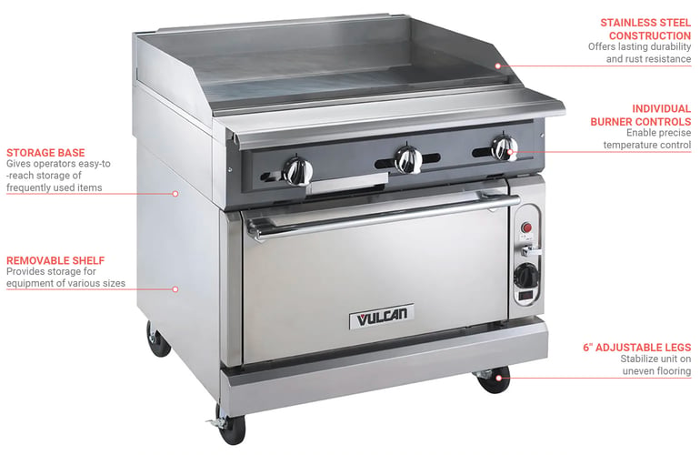 Vulcan VGM36B 36 Gas Range w/ Griddle u0026 Storage Base, Liquid Propane