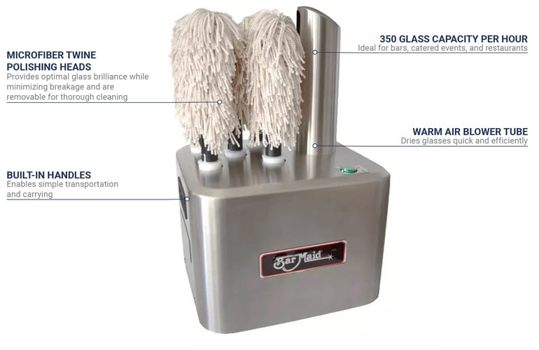 Bar Maid GP-100 Electric Glass Polisher Set with Extra Large Polishing  Heads and Blow Tube 