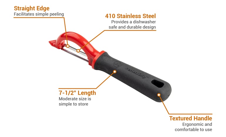 Tablecraft 10997 Ergonomic Soft Grip Straight Peeler w/ Straight Edge