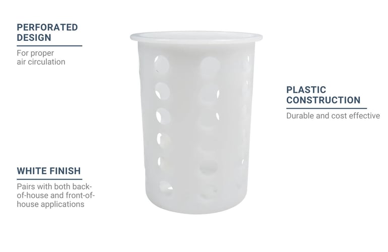 Tablecraft PP33 Flatware Cylinder, 4 1/4" X 5 1/2 in, Polypropylene, White