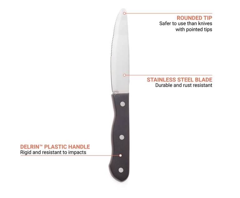 Walco Stainless Jumbo Black Delrin Plastic Handle Best Steak Knife