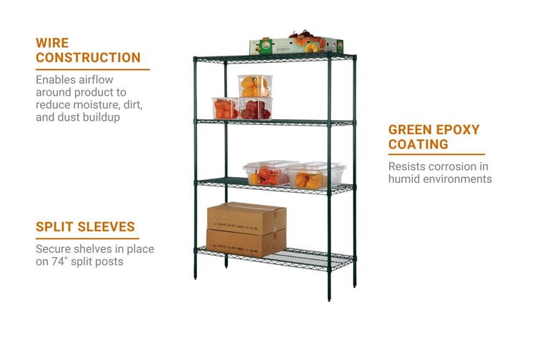 Regency 24 x 48 Green Epoxy Drying Rack 4-Shelf Kit with 74