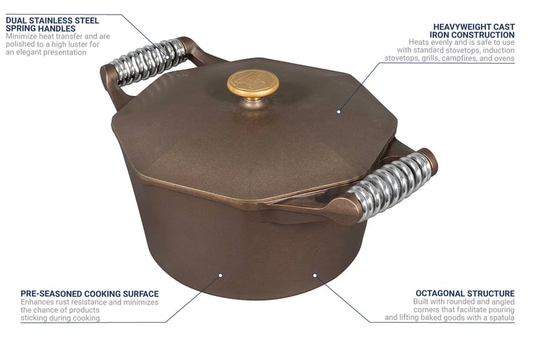 Finex DL5-10001 5 qt Seasoned Cast Iron Dutch Oven w/ Lid & Steel ...