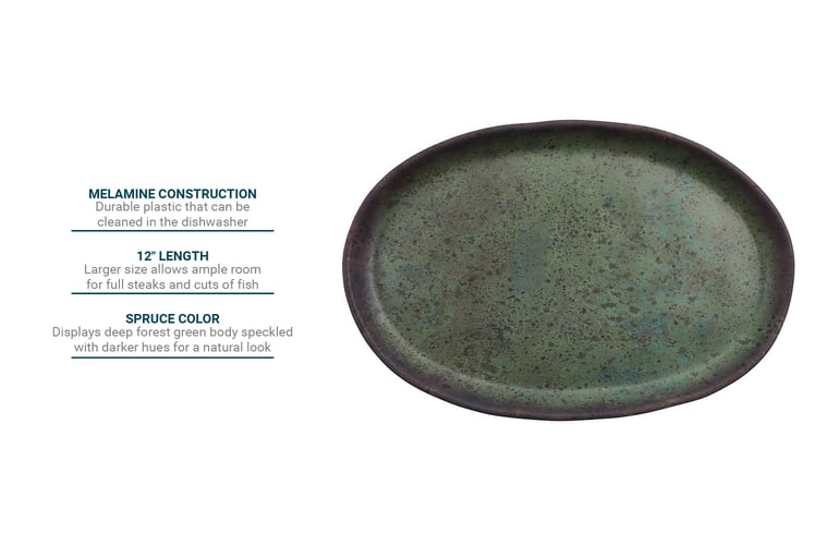 GET 12" x 7 3/4" Oval Cheforward™ Plate Melamine, Spruce (21142SP)