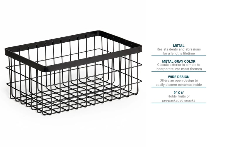 GET WB964MG Rectangular Wire Basket 9" x 6", Iron, Metal Gray