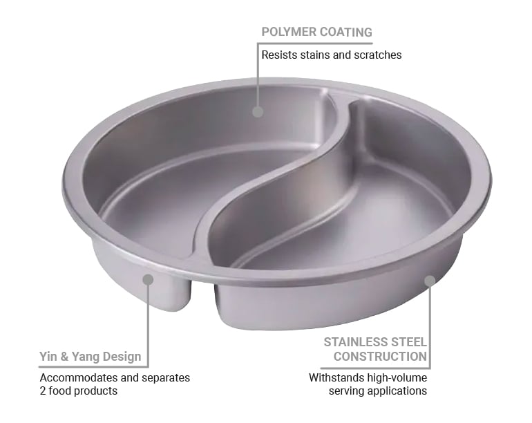 Spring USA 572-66/12 6 qt Half Size Round Chafer Induction Food Pan,  Stainless