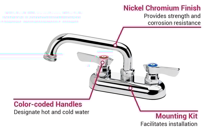 Krowne 11450L Deck Mount Laundry Faucet 6" Swing Spout, 4" Centers