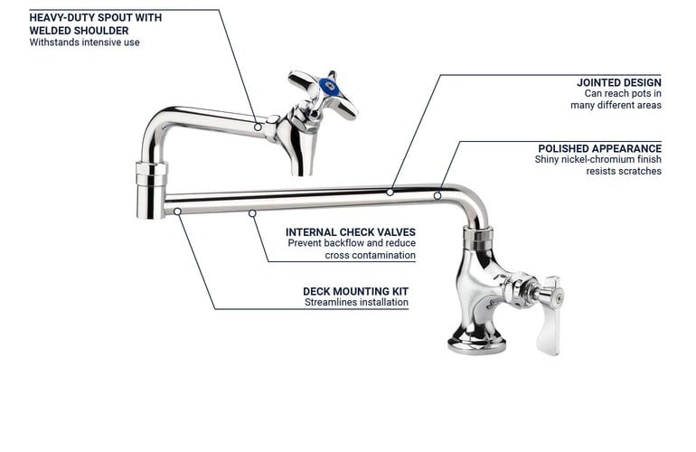 Krowne 16163L Deck Mount Pot Filler Faucet w/ 24" Double Jointed Swing