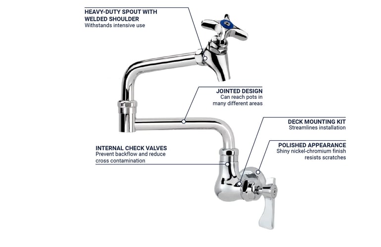 Krowne 16179L Splash Mount Pot Filler Faucet w/ 12" Double Jointed