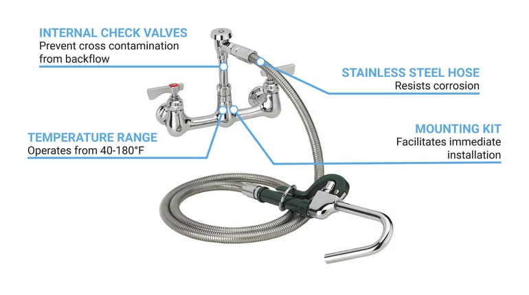 Krowne 20-101L Krowne Royal Series Pot Filler Assembly Wall Mount Pot Filler Faucet With 72 Hose Single Center