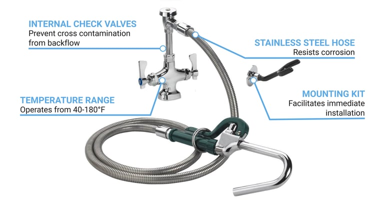 Krowne 20201L Deck Mount Pot Filler Faucet w/ 72" Hose & Hook Nozzle