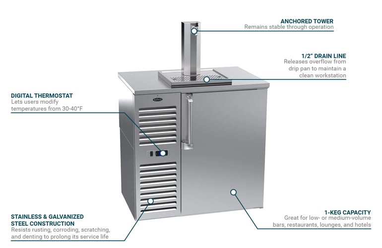 Krowne DB36L 36 Kegerator Beer Dispenser w 1 Keg Capacity 1 Column Stainless 115v