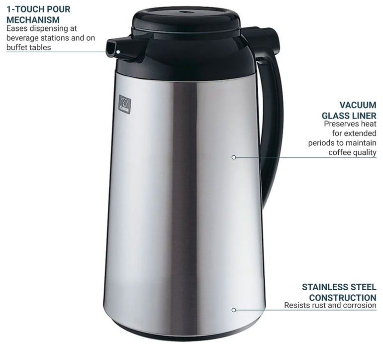 Zojirushi AFFB 10S 34 oz Thermal Carafe w Push Button Dispense Glass Vacuum Liner Brushed Stainless