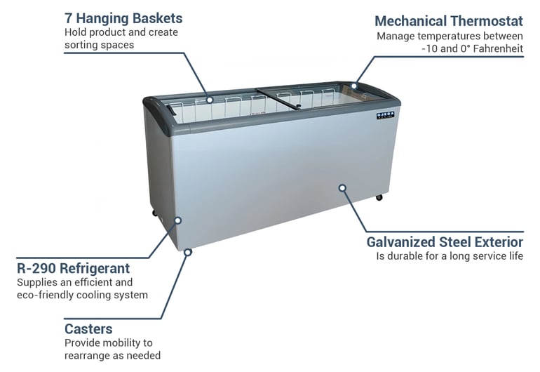 Ojeda NBH68 68 3/10" Mobile Chest Freezer w/ (7) Baskets White, 120v