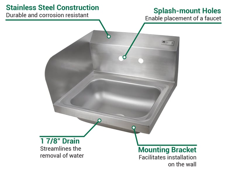 14 x 10 x 5 Handsink With Deck Faucet End Splash Left And Right 14 x 10 x 5 Handsink With Deck Faucet End Splash Left And Right