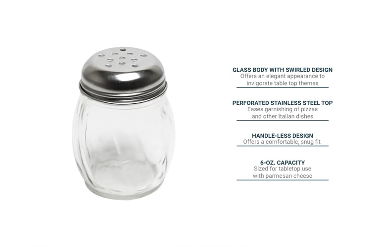 Grated Cheese Shaker, Clear Glass Spice Dispenser