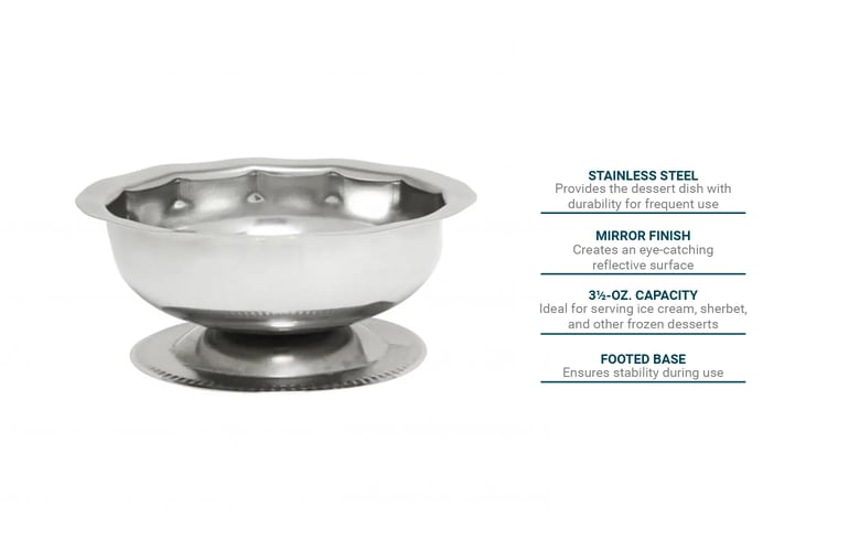 AMC Italian Stainless Steel Coupe | Set of 4 | Footed Silver Dessert / Ice Cream Bowl / Cup