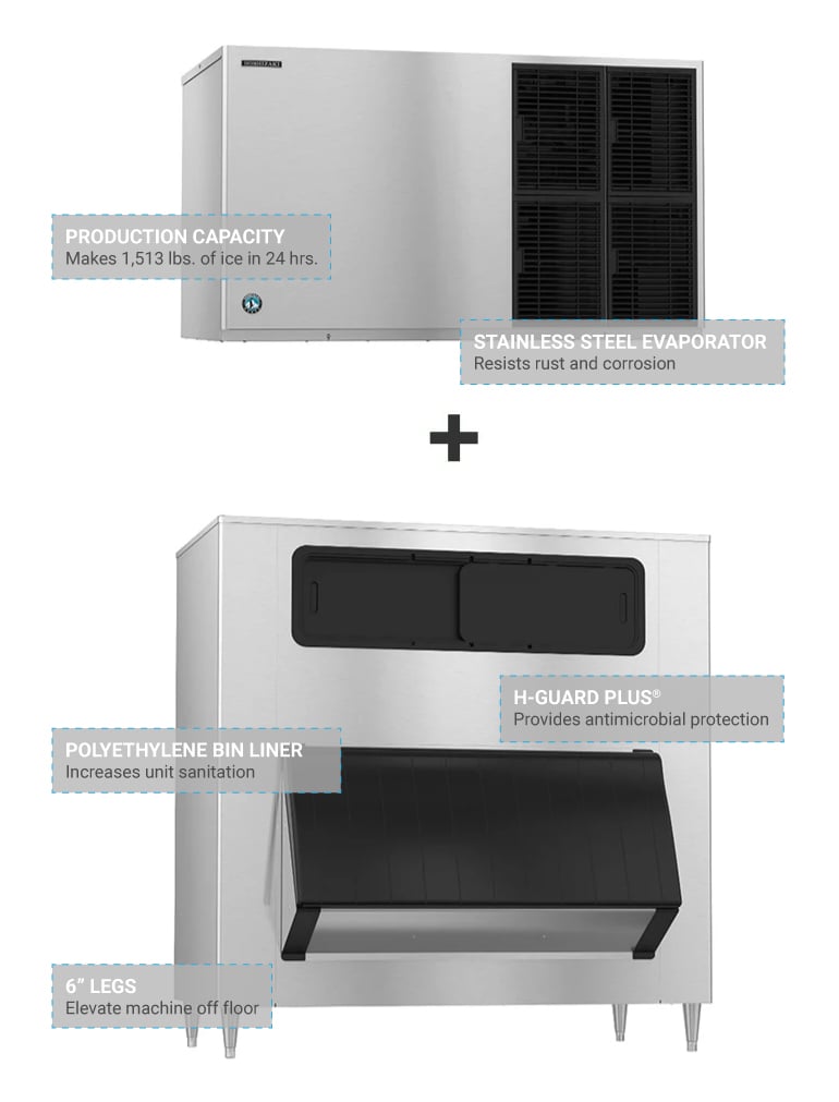 Hoshizaki KM-1601SAJ3/B-1500SS 1513 lb KM Series Crescent Cube Ice