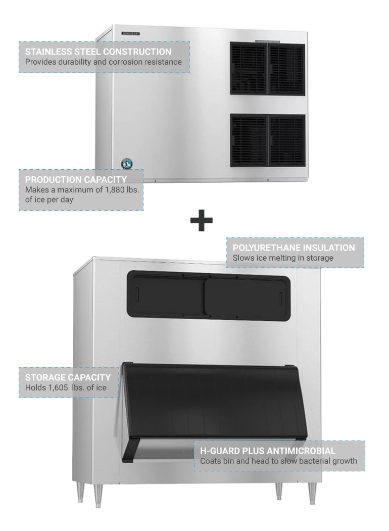 Hoshizaki KM-1900SWJ3/B-1650SS 1880 lb KM Series Crescent Cube Ice