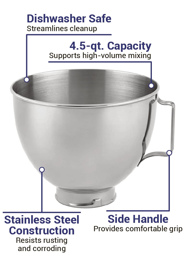 KitchenAid K45SBWH Stainless Steel Bowl w/Handle for 4 1/2 qt