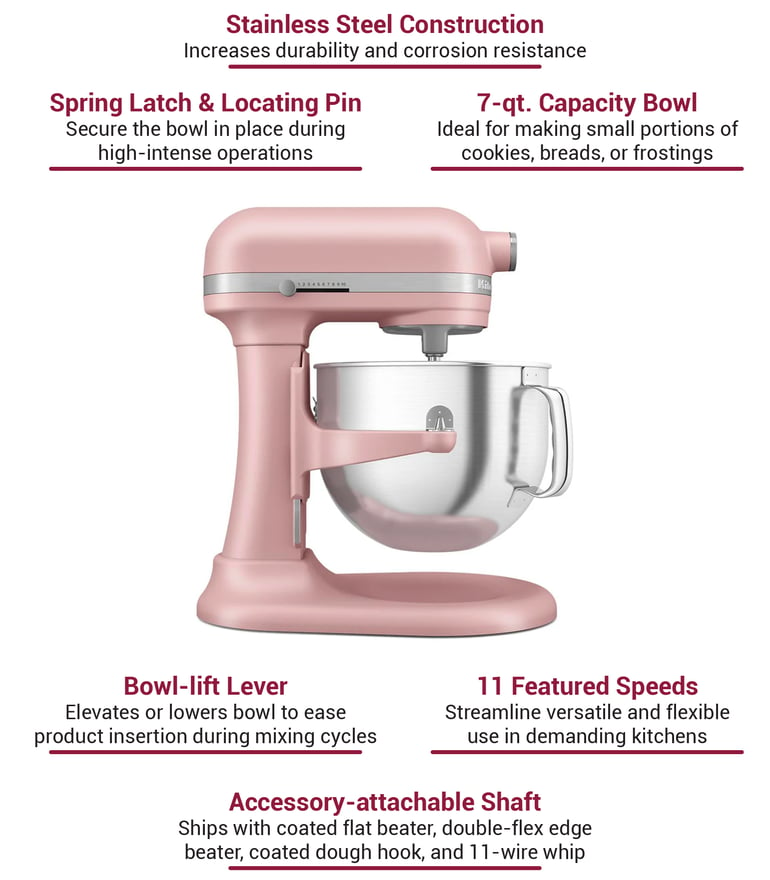 KitchenAid 7-Quart Bowl-Lift Stand Mixer | Feather Pink