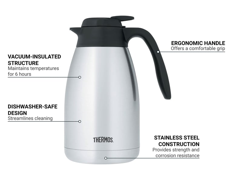 Sur La Table Double-Wall Vacuum Insulated Stainless Steel Carafe, 50 oz, Black