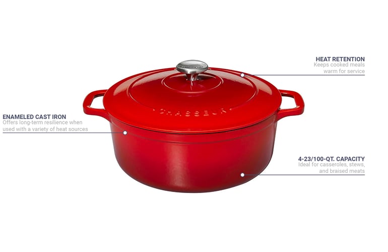 Enameled Cast Iron 5 Quart Round Braising Pan W/ Lid in Ruby