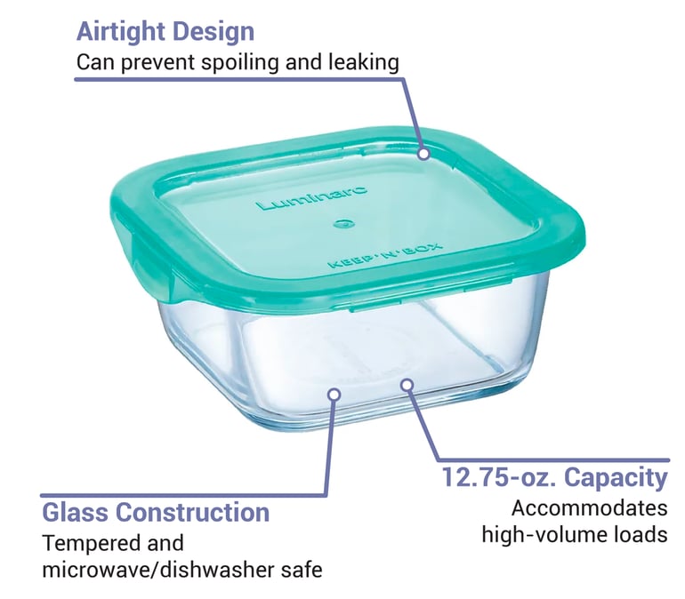 Arcoroc P5521 25 1/2 oz Square Keep N Box Food Storage Container w