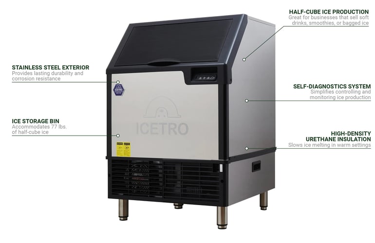 26′′ Air Cooled Under Counter Ice Maker Full Size Cube 308 lb. ETL Approved Ice Machine