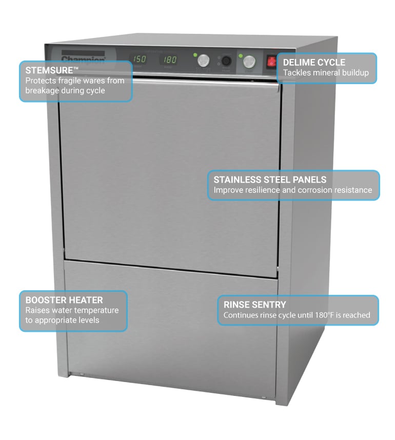 Champion UH130B High Temp Rack Undercounter Dishwasher (25) Racks/hr