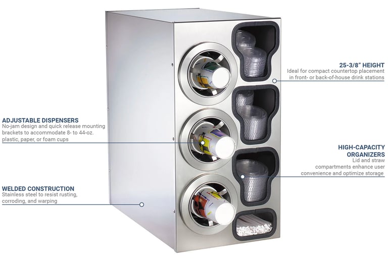 Dispense-Rite WR-CT-OVRHD Cup Dispenser, Rack, (4