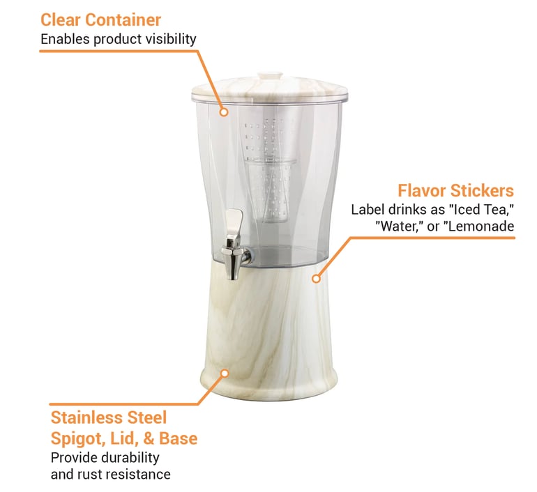 Service Ideas CBDRT3BSSS 3 gal Beverage Dispenser w/ Infuser - Plastic  Container, Stainless Base