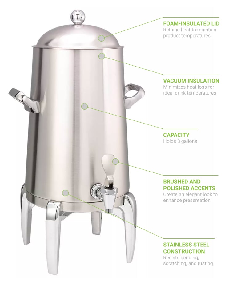 Flame Free™ Thermo-Urn™, Vacuum Insulated Urn, Stainless Vacuum, Regal  Legs, Dome Lid, 3 Gallon, Polished Stainless