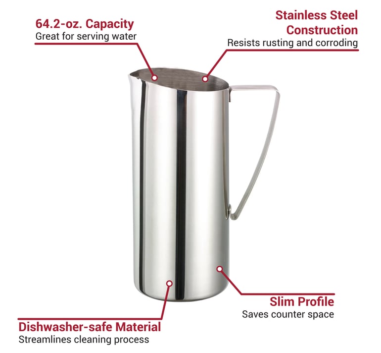 Winco Stainless Steel Water Pitcher with Guard, 64-Ounce